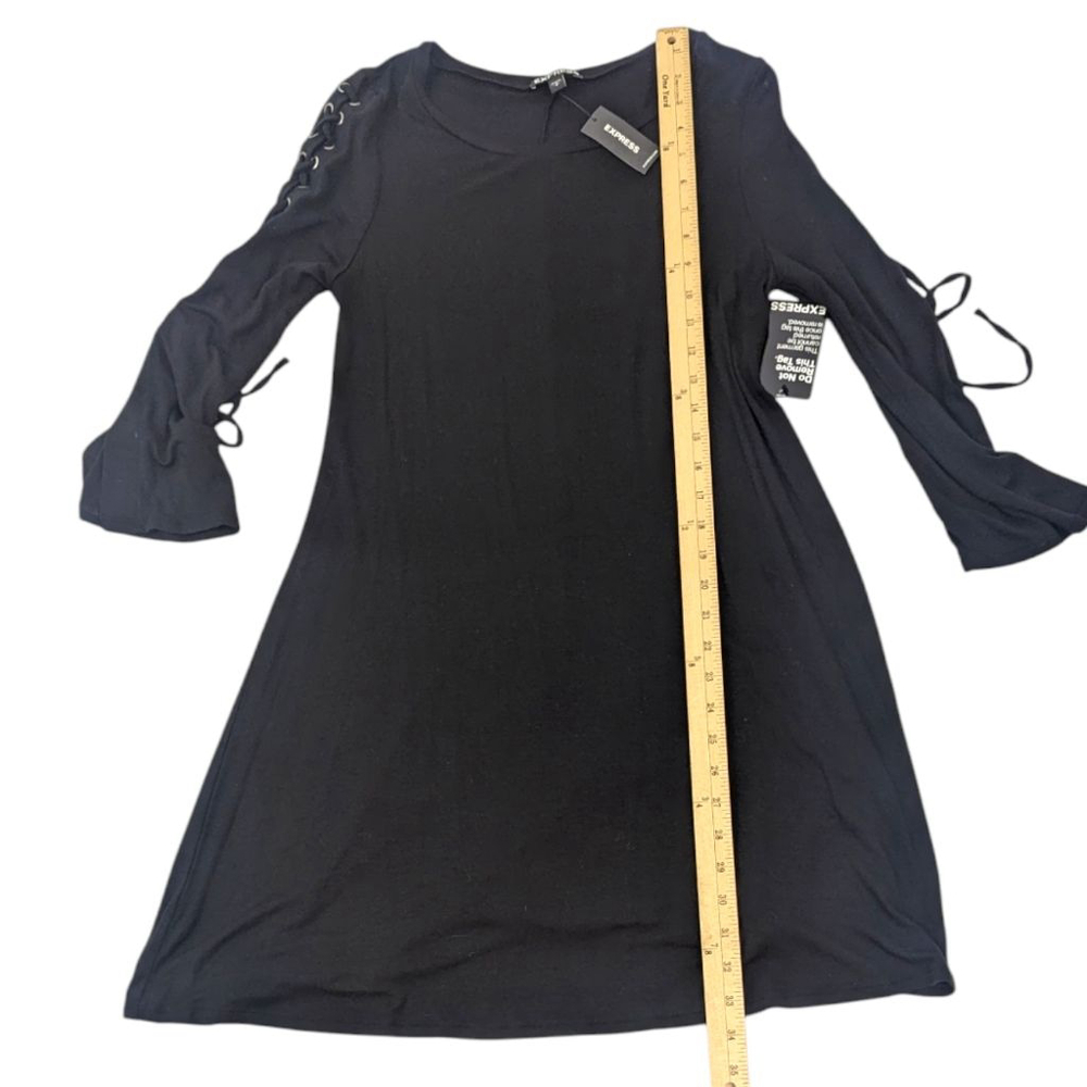 Express Long Sleeve Knit Dress NEW Women's Small Black Corset Tie Arm - Picture 6 of 10